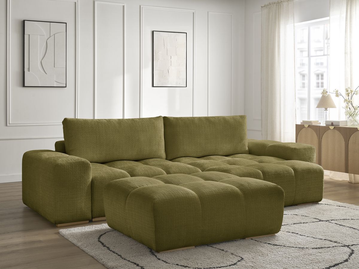 Canapé d'angle réversible convertible coffre ANAKIN texturé avec pouf vert — vue 6