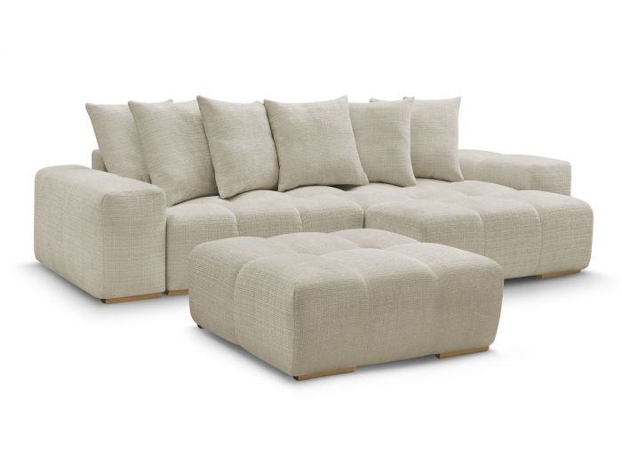 Canapé d'angle réversible convertible coffre ANAKIN tissu texturé avec pouf