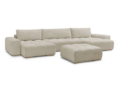 Canapé panoramique convertible coffre ANAKIN tissu texturé avec pouf