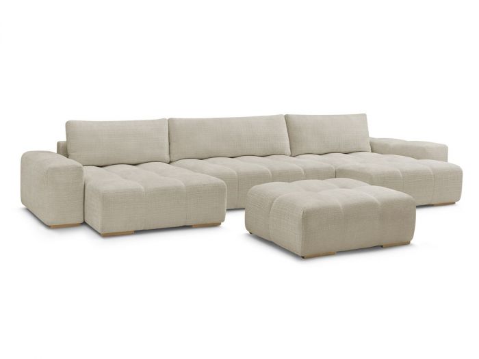 Canapé panoramique convertible coffre ANAKIN tissu texturé avec pouf