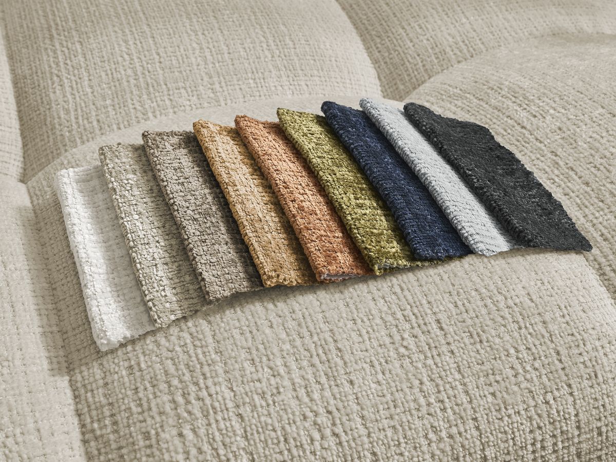 Canapé d'angle fixe EVEREST tissu chiné - Orange - Angle droit - 10 coussins