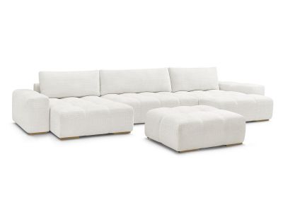 Canapé panoramique convertible coffre ANAKIN tissu texturé avec pouf