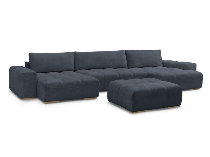 Canapé panoramique convertible coffre ANAKIN tissu texturé avec pouf