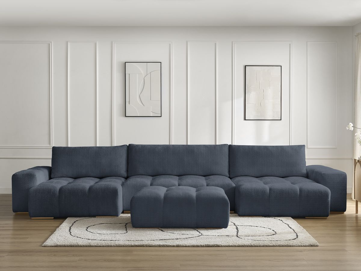 Canapé panoramique convertible coffre ANAKIN texturé avec pouf bleu foncé — vue 5