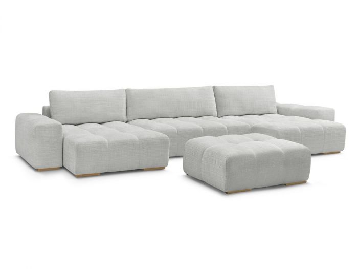 Canapé panoramique convertible coffre ANAKIN tissu texturé avec pouf