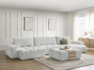 Canapé panoramique convertible coffre ANAKIN tissu texturé avec pouf