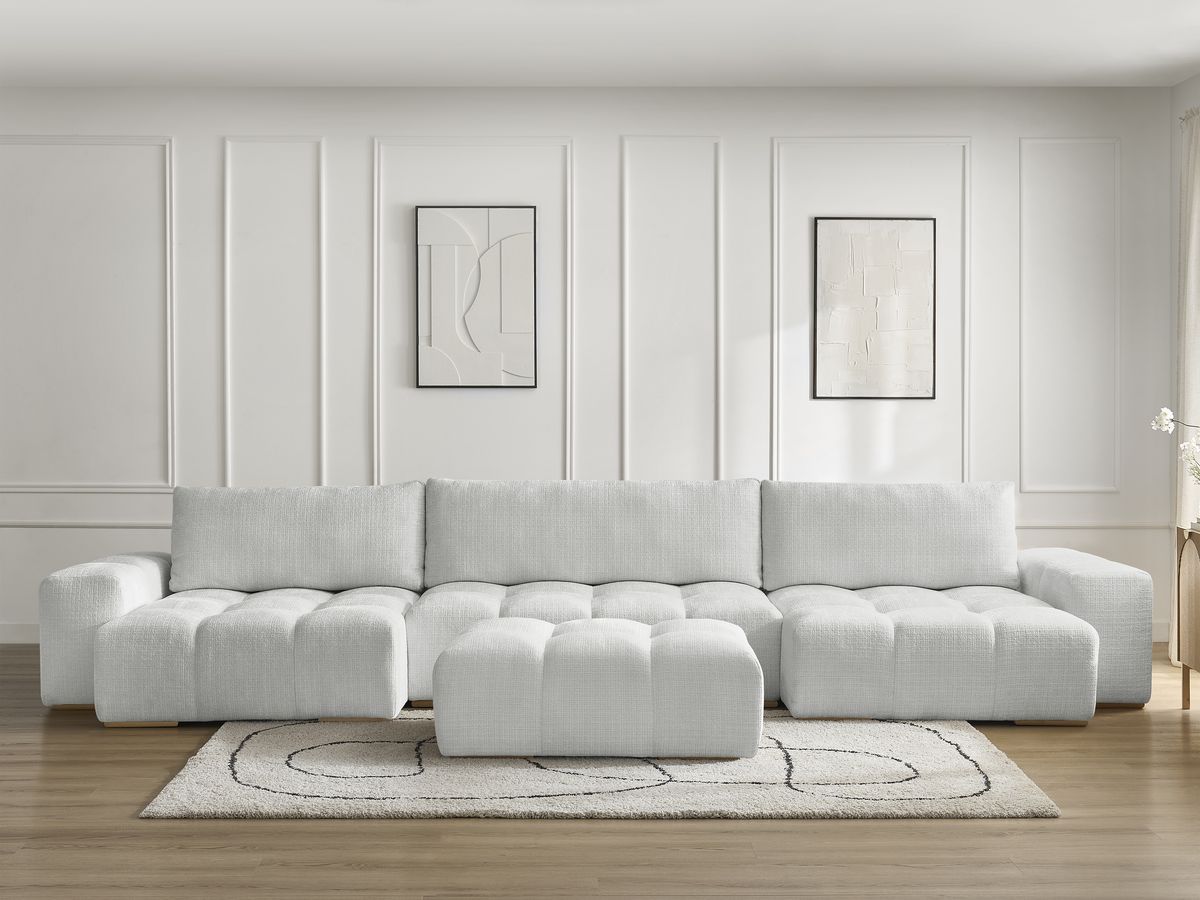 Canapé panoramique convertible coffre ANAKIN texturé avec pouf gris clair — vue 5