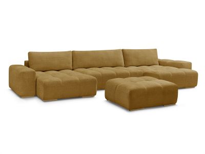 Canapé panoramique convertible coffre ANAKIN tissu texturé avec pouf
