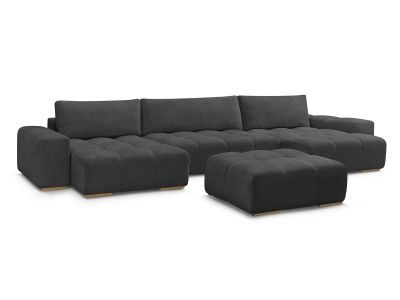Canapé panoramique convertible coffre ANAKIN tissu texturé avec pouf