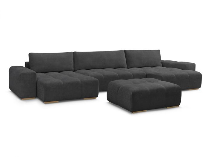 Canapé panoramique convertible coffre ANAKIN tissu texturé avec pouf