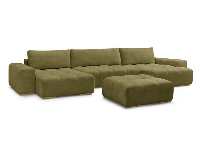 Canapé panoramique convertible coffre ANAKIN tissu texturé avec pouf