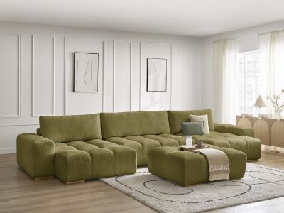 Canapé panoramique convertible coffre ANAKIN tissu texturé avec pouf