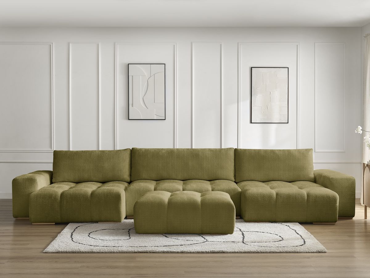 Canapé panoramique convertible coffre ANAKIN texturé avec pouf vert — vue 5