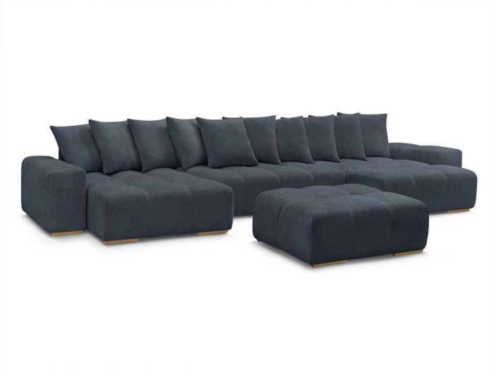 Canapé panoramique convertible coffre ANAKIN tissu texturé avec pouf