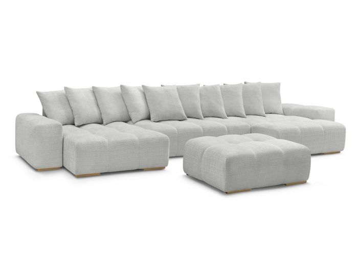 Canapé panoramique convertible coffre ANAKIN tissu texturé avec pouf