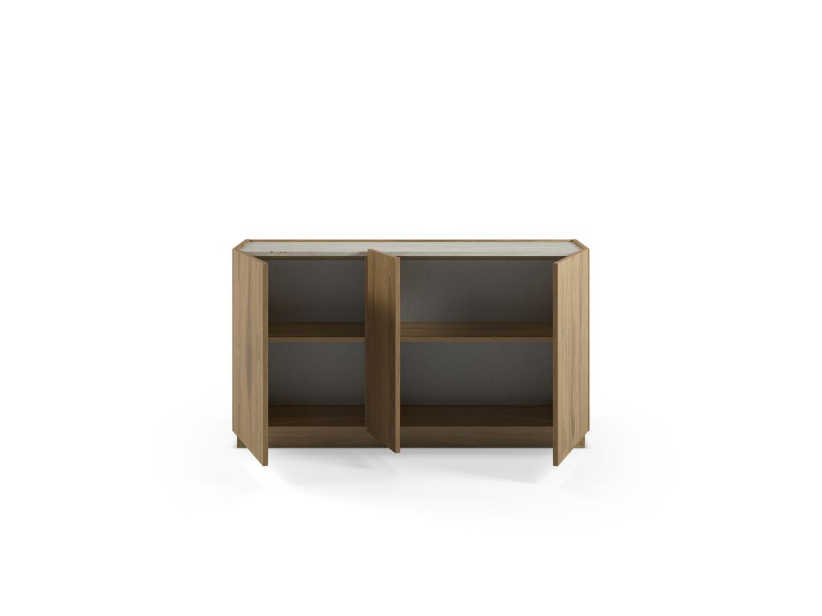 MARION 3-deurs dressoir 140 cm eiken en travertijn effect