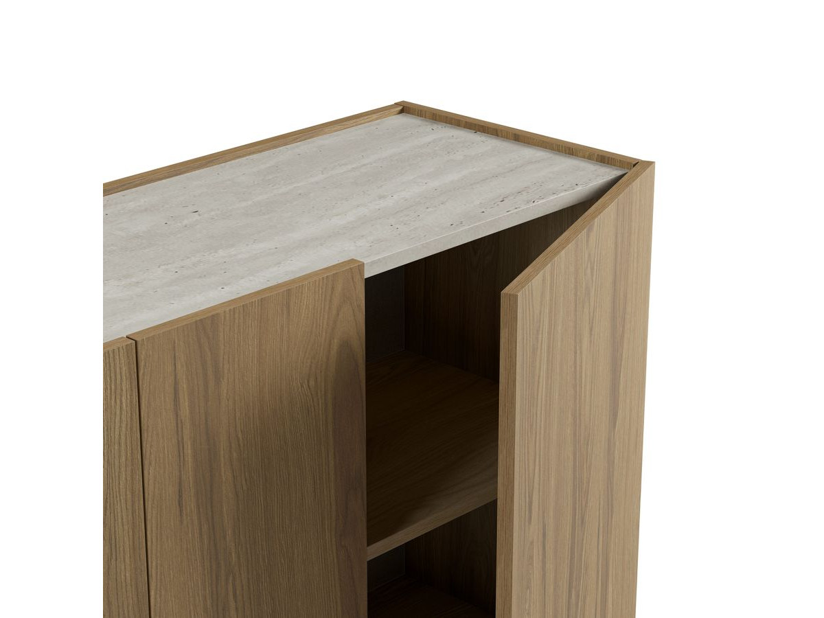MARION 3-deurs dressoir 140 cm eiken en travertijn effect