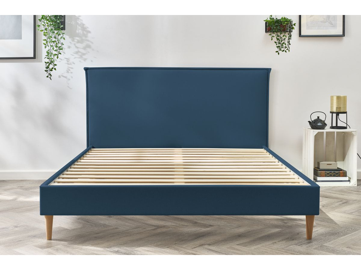 Lit SARY avec lattes massives pieds en bois naturel bleu — vue 5