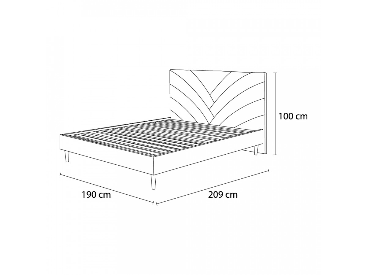 VELVET bed met massieve lattenbodem en poten van natuurlijk hout