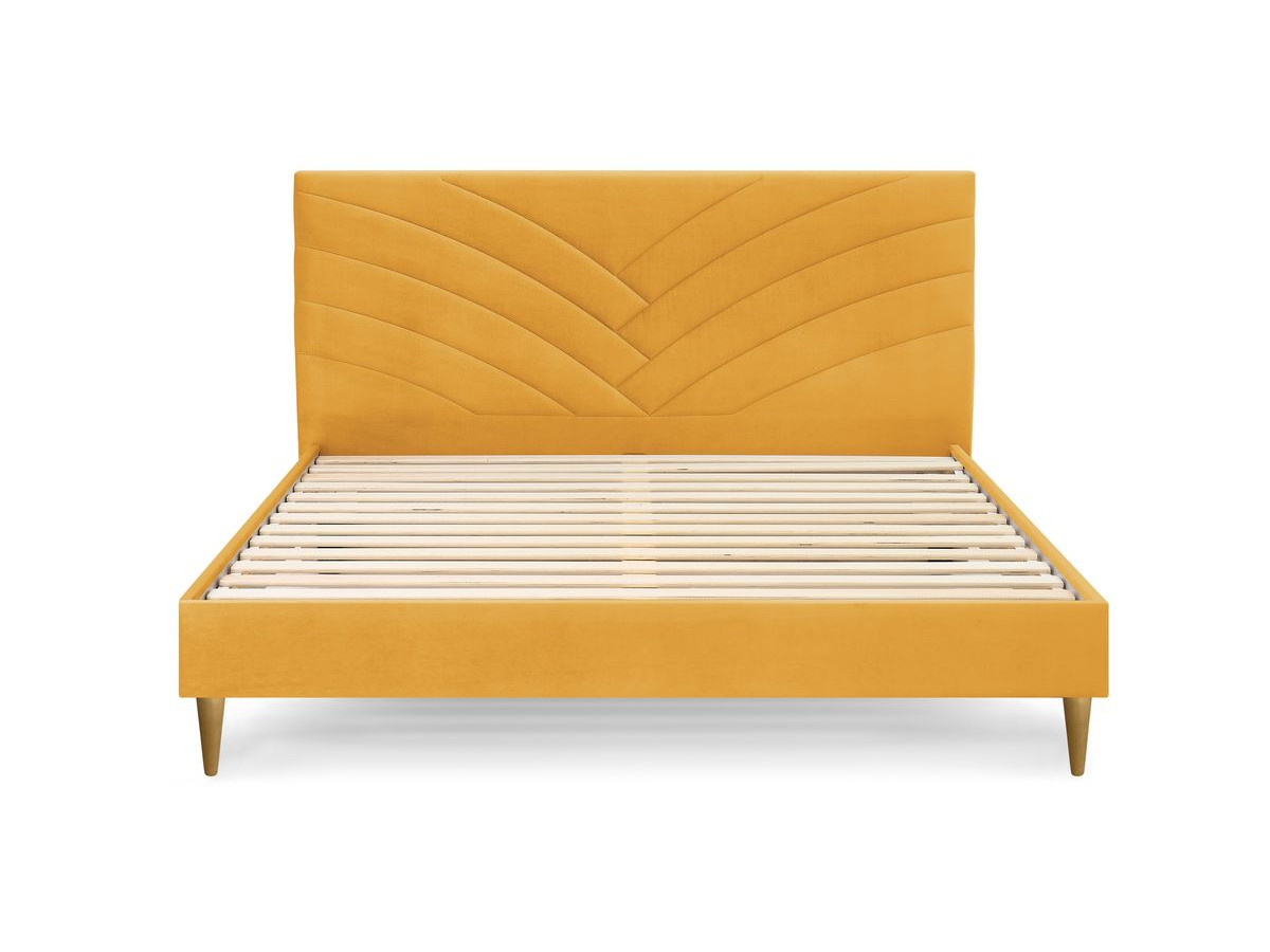 VELVET bed met massieve lattenbodem en poten van natuurlijk hout