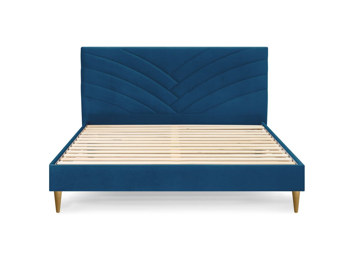 VELVET bed met massieve lattenbodem en poten van natuurlijk hout