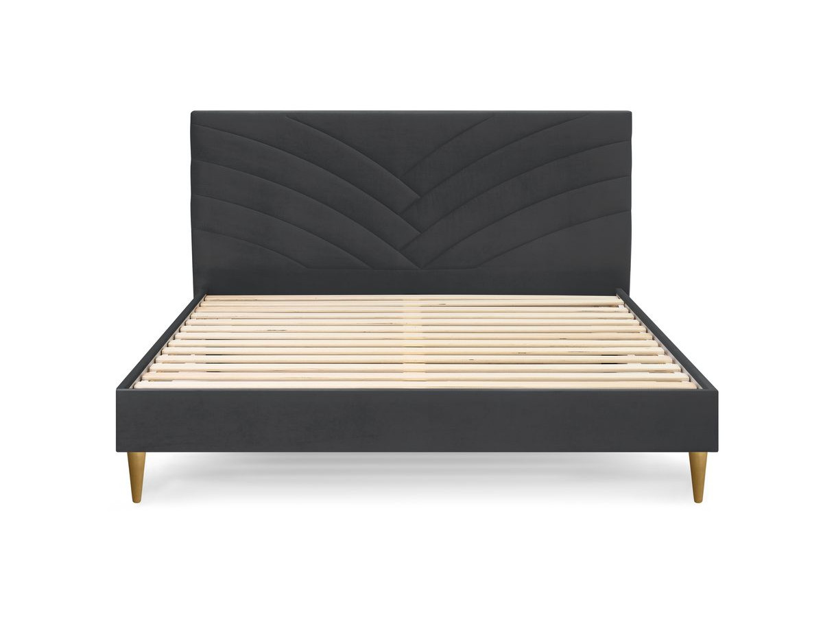 VELVET bed met massieve lattenbodem en poten van natuurlijk hout