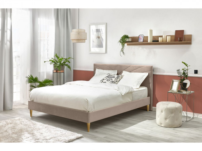 Structure de lit VELVET avec lattes massives pieds en bois naturel 180 x 200 cm