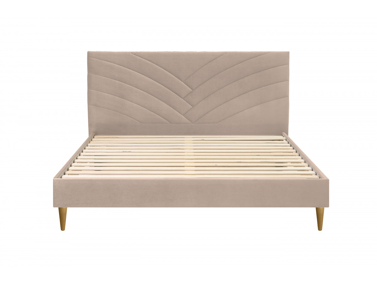 VELVET bed met massieve lattenbodem en poten van natuurlijk hout