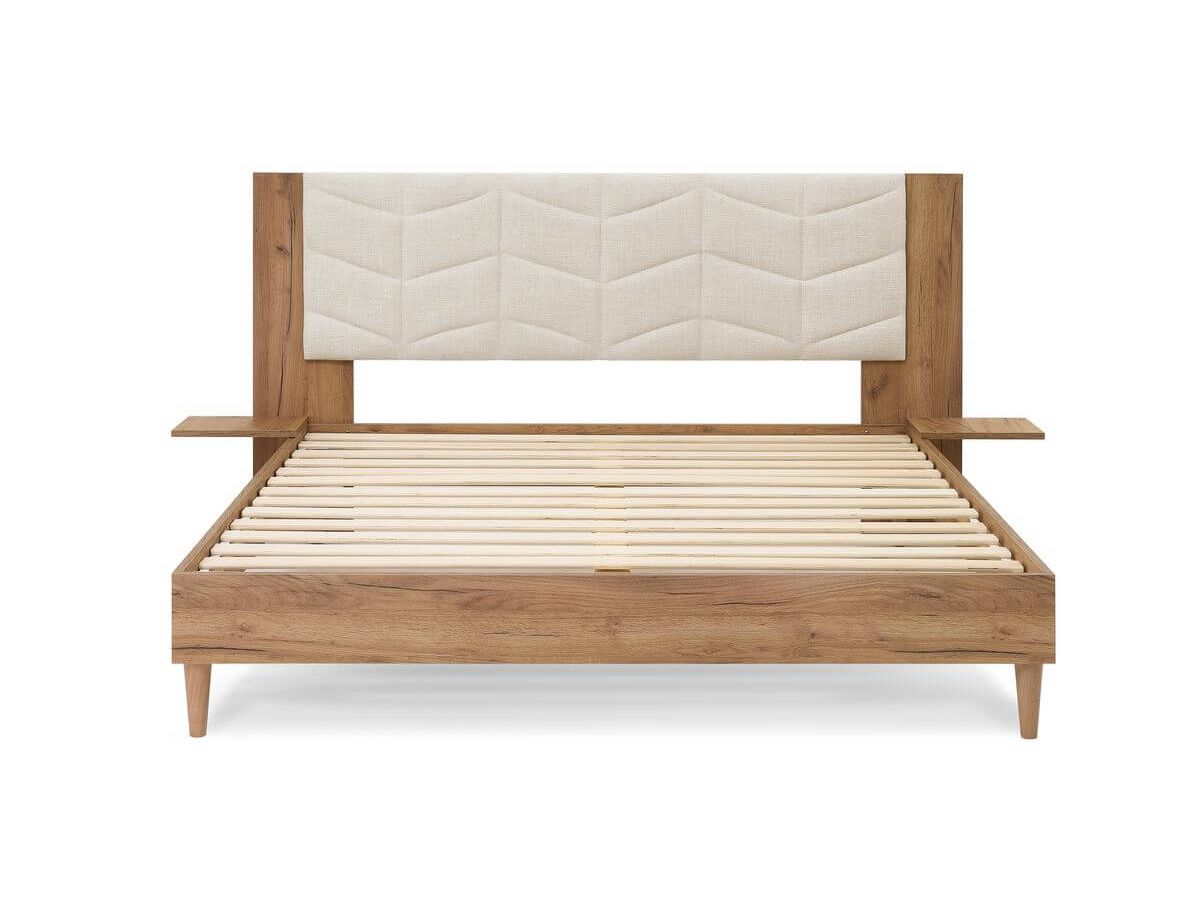 LEONA bed met massieve lattenbodem en poten van natuurlijk hout