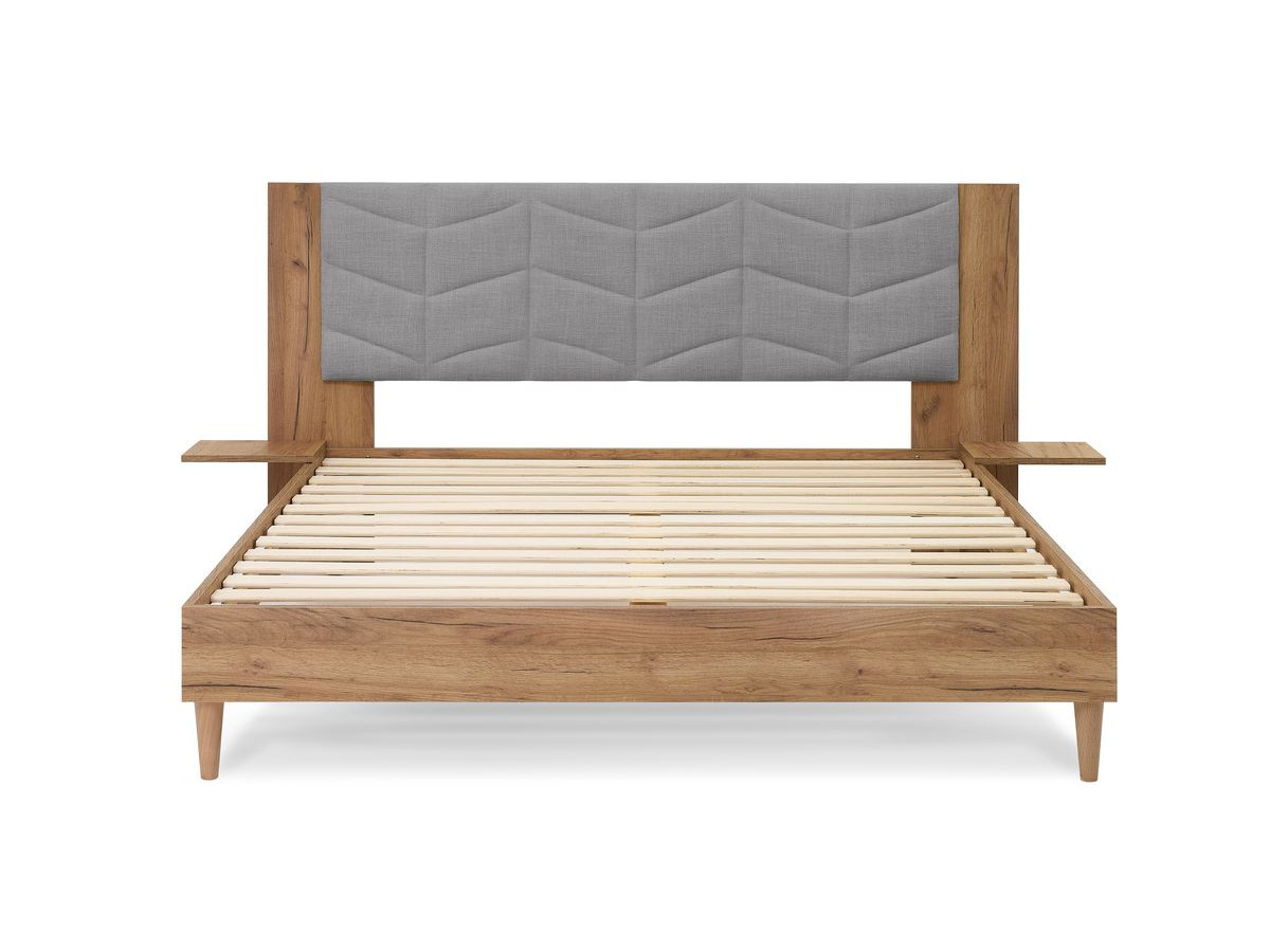 LEONA bed met massieve lattenbodem en poten van natuurlijk hout