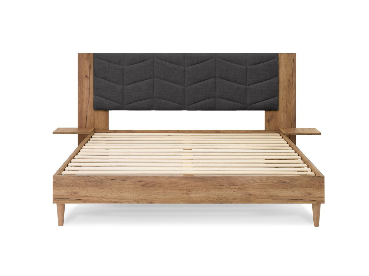 LEONA bed met massieve lattenbodem en poten van natuurlijk hout