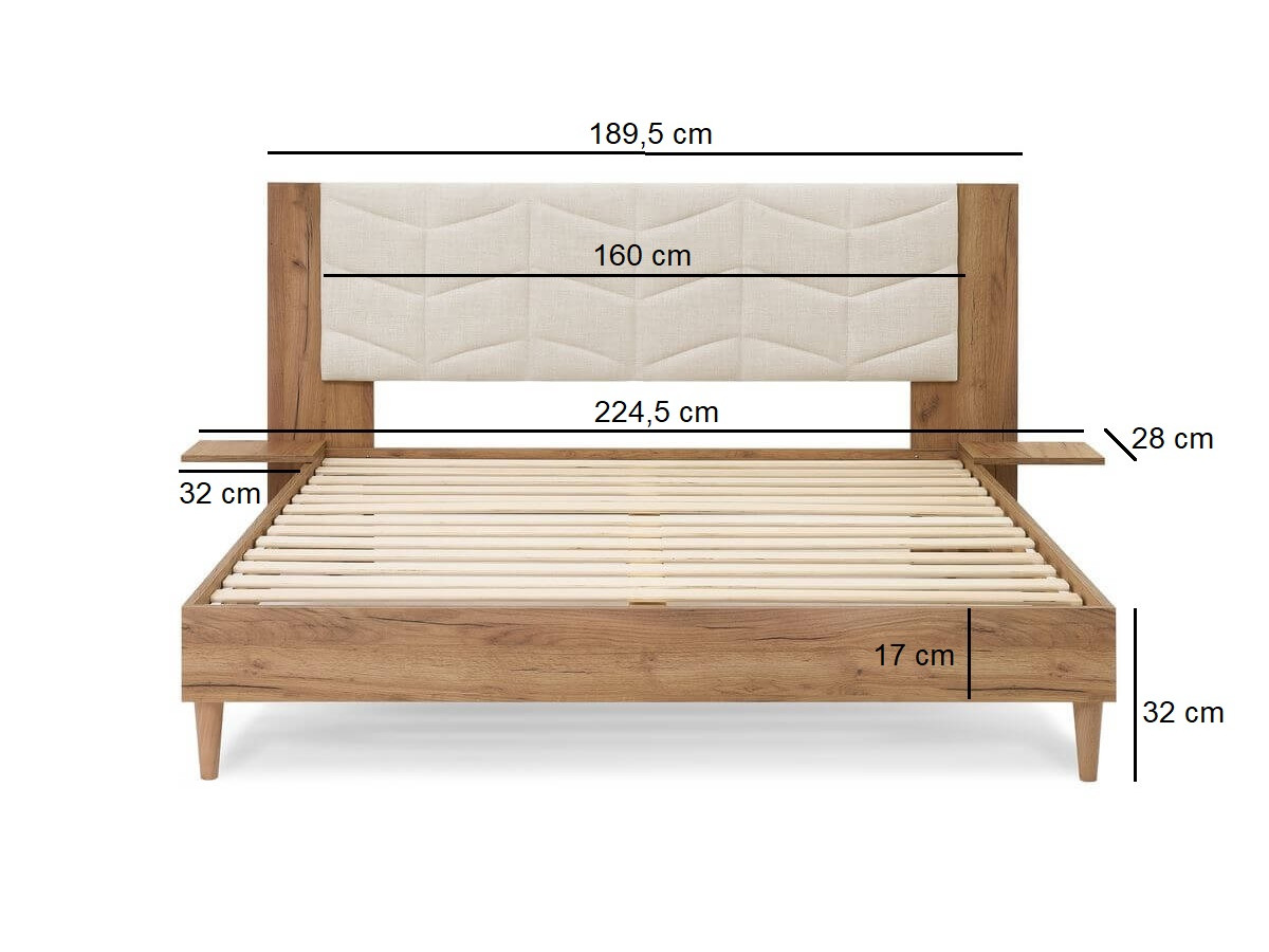 LEONA bed met massieve lattenbodem en poten van natuurlijk hout