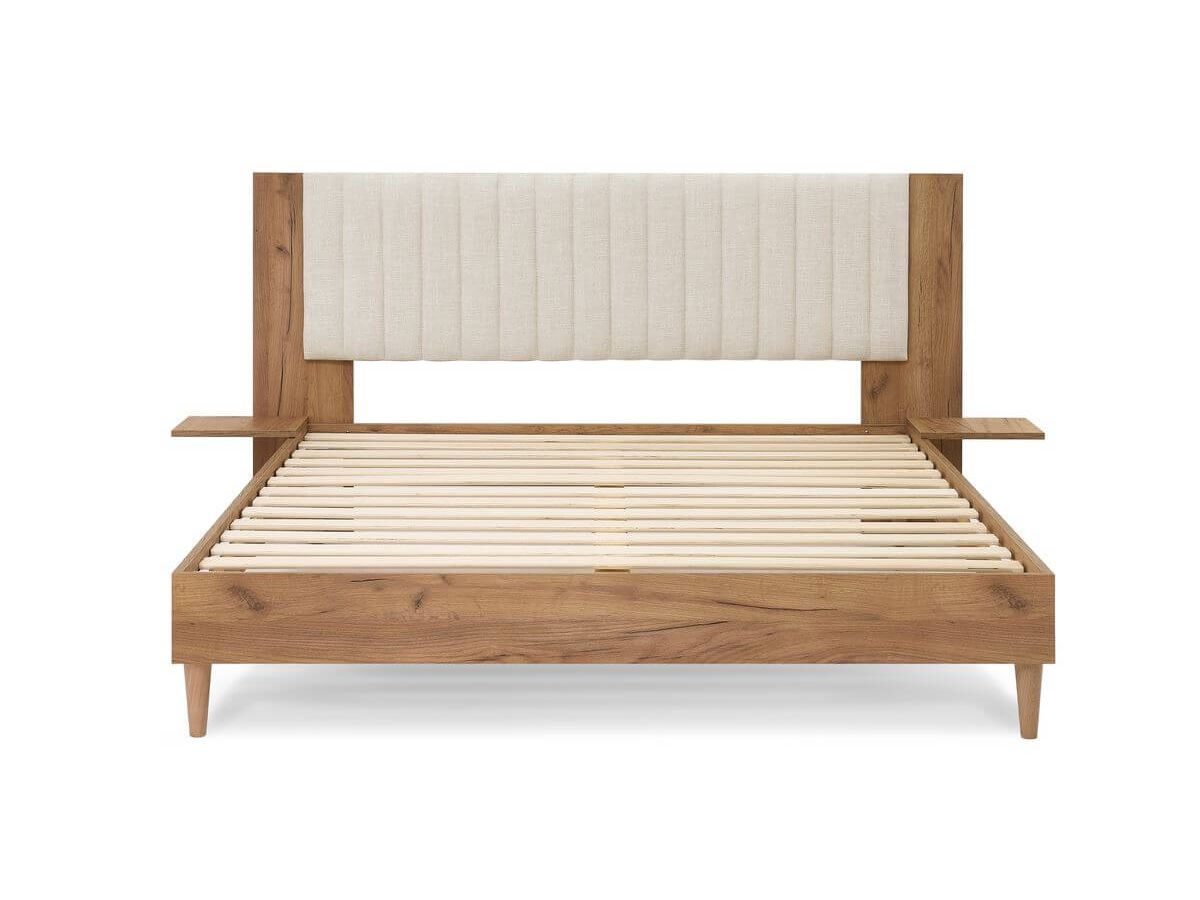 SELENA bed met massieve lattenbodem en poten van natuurlijk hout