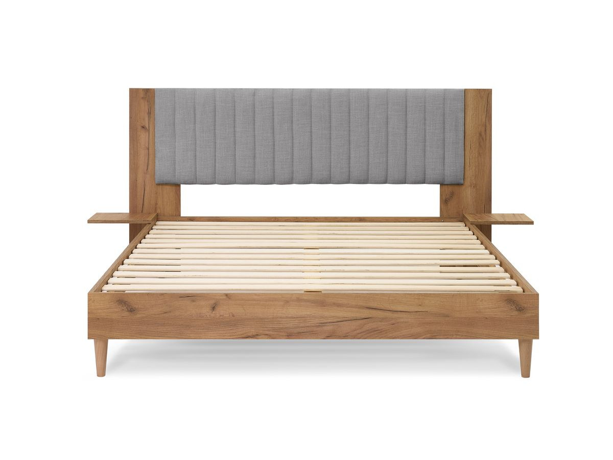 SELENA bed met massieve lattenbodem en poten van natuurlijk hout