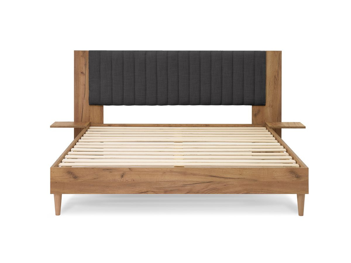 SELENA bed met massieve lattenbodem en poten van natuurlijk hout