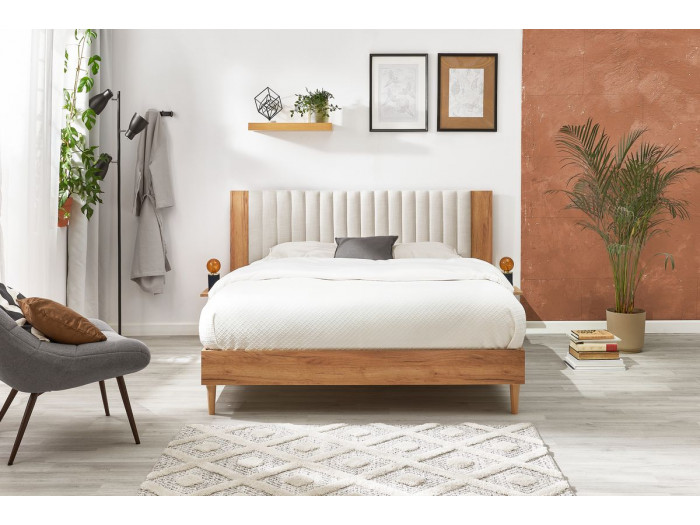 Structure de lit 160x190 cm SELENA lattes massives pieds en bois naturel