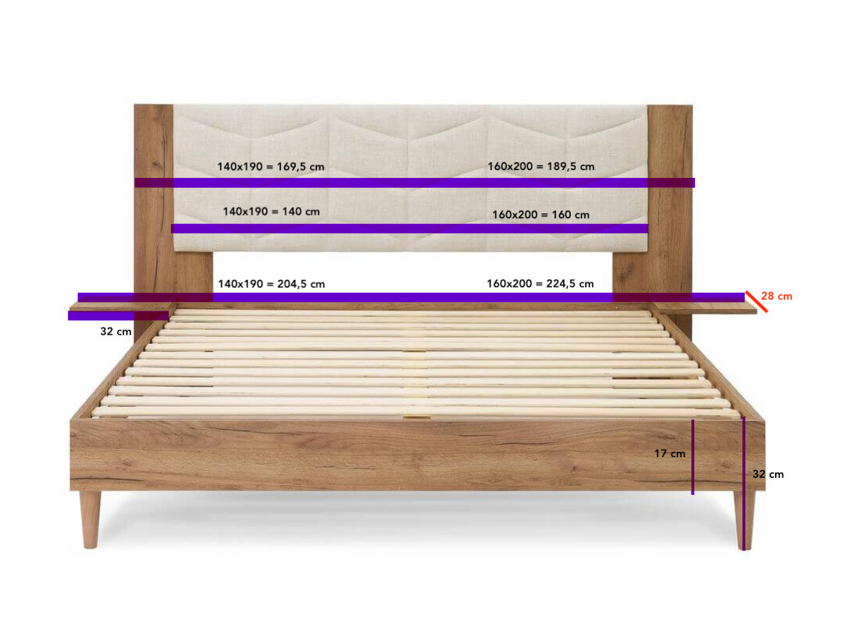 SELENA bed met massieve lattenbodem en poten van natuurlijk hout