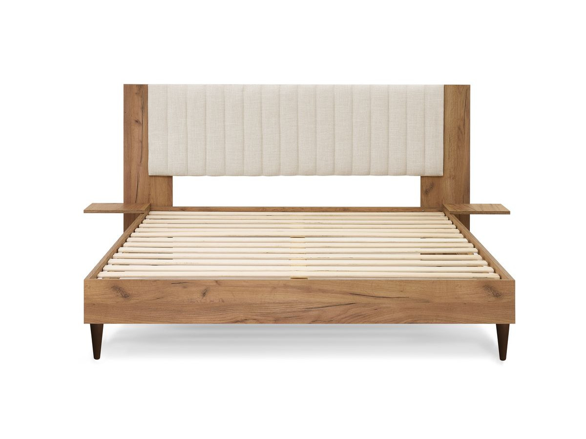 SELENA bed met massieve lattenbodem en wengéhouten poten