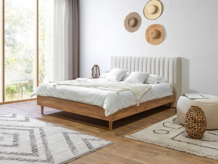 Lit 140x190 cm OCEANE avec lattes massives tissu effet velours
