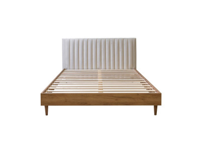Lit OCEANE tissu velours lattes massives
