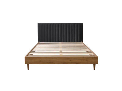 Lit OCEANE tissu velours lattes massives