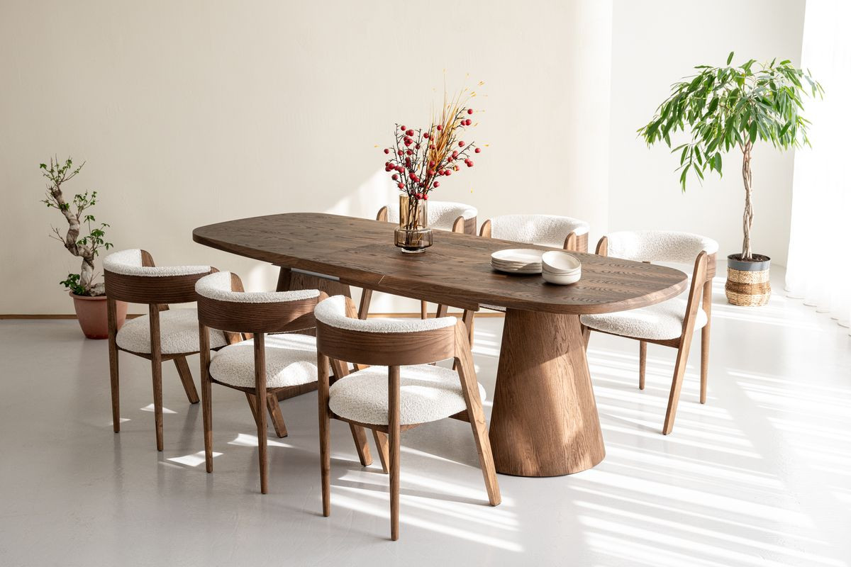 Table à manger rectangulaire arrondie 200 à 300 cm MAZARGUES placage chêne massif | BOBOCHIC ®