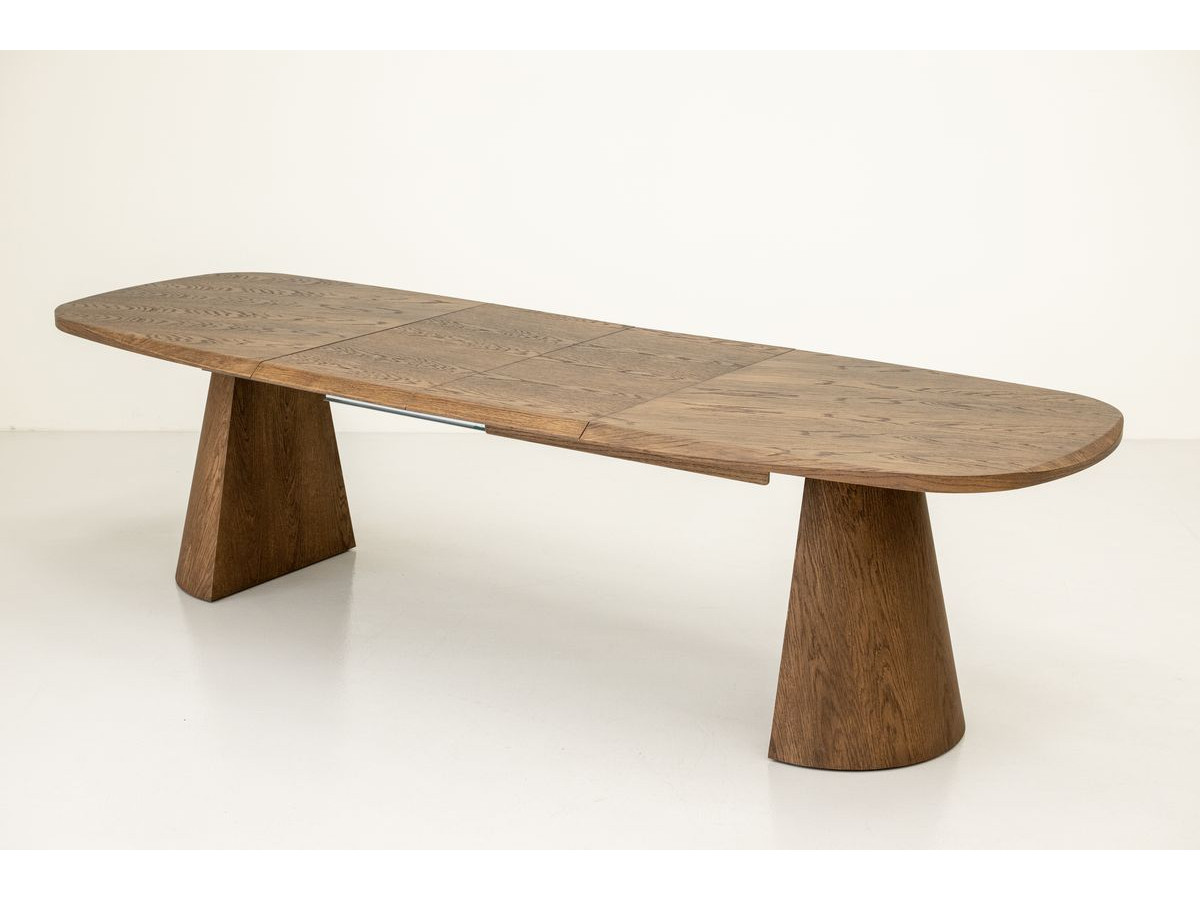 Table à manger extensible rectangulaire arrondie 200 à 300 cm MAZARGUES placage chêne massif