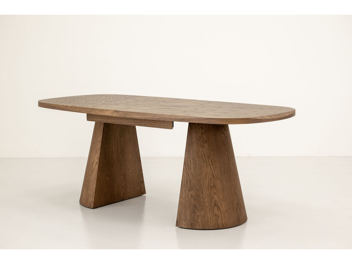 Table à manger extensible rectangulaire arrondie 200 à 300 cm MAZARGUES placage chêne massif