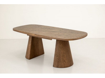 Table à manger extensible rectangulaire arrondie 200 à 300 cm MAZARGUES placage chêne massif