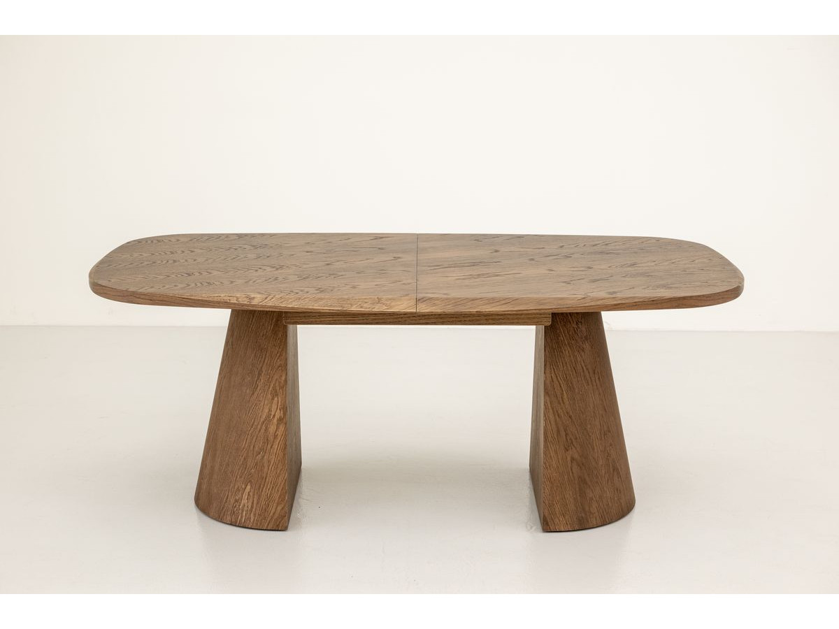 Table à manger extensible rectangulaire arrondie 200 à 300 cm MAZARGUES placage chêne massif