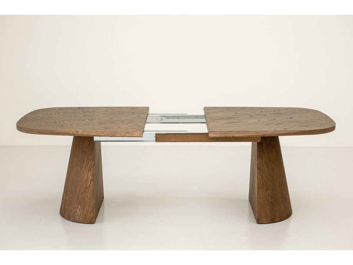 Table à manger extensible rectangulaire arrondie 200 à 300 cm MAZARGUES placage chêne massif