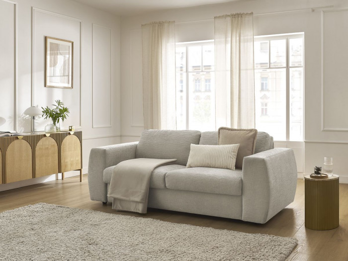 Canapé droit convertible HUGO ouverture express tissu texturé