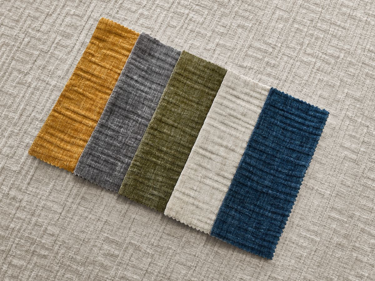 Canapé d'angle fixe EVEREST tissu chiné - Orange - Angle droit - 10 coussins