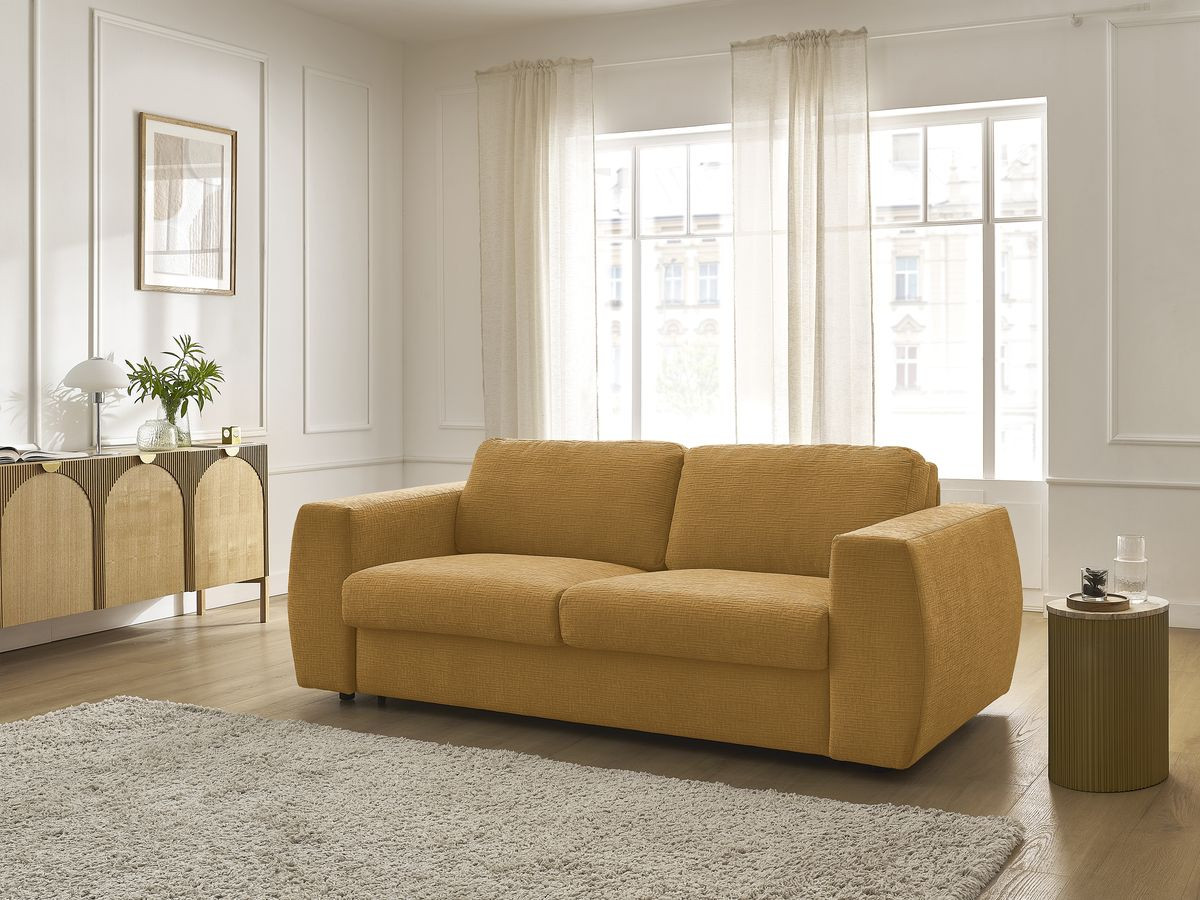 Canapé droit convertible HUGO texturé jaune — vue 6